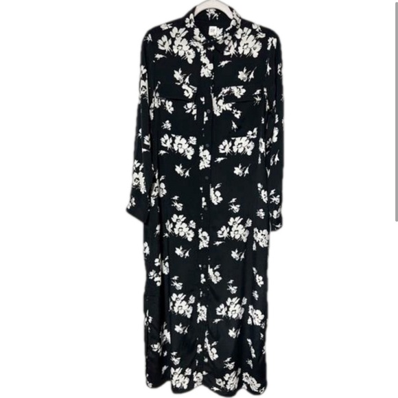 Gap Black|White Floral Perfect Maxi Shirtdress Size Small - Picture 2 of 5